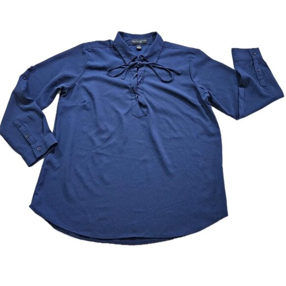 International INC Company Top Womens L Navy LS Criss Cross Ties Crepe Whimsigoth - Picture 9 of 14